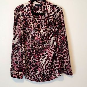 Jones New York Longsleeve Leopard Print Ruffle Blouse Size XL